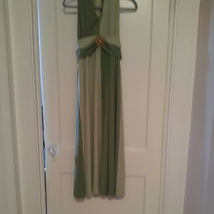 EUC. PROM DRESS LONG - TWO-TONE GREEN w/BROOCH